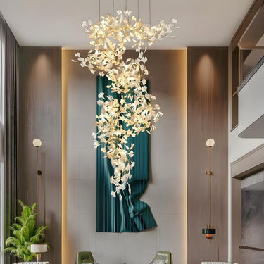 Luxury Gold Spiral Staircase Chandelier With Ceramic Petal Shades - Image 6