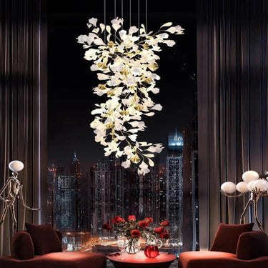 Luxury Gold Spiral Staircase Chandelier With Ceramic Petal Shades - Image 7