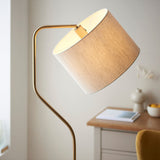 Modern Curved Brass Floor Lamp With Linen Shade - Image 5