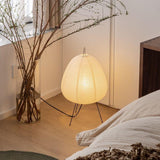 Modern Egg-Shaped Rice Paper Lantern Floor Lamp With Black Metal Frame - Image 1