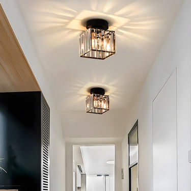 Modern Flush Mount Ceiling Light With Clear Striped Glass Shade - Image 3