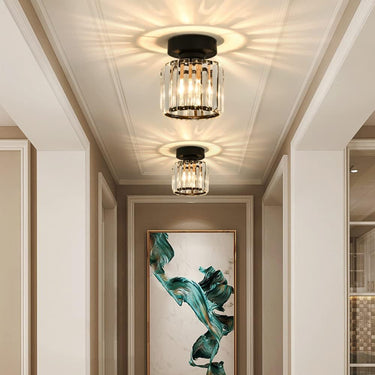 Modern Flush Mount Ceiling Light With Clear Striped Glass Shade - Image 6