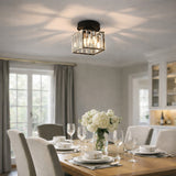 Modern Flush Mount Ceiling Light With Clear Striped Glass Shade - Image 1