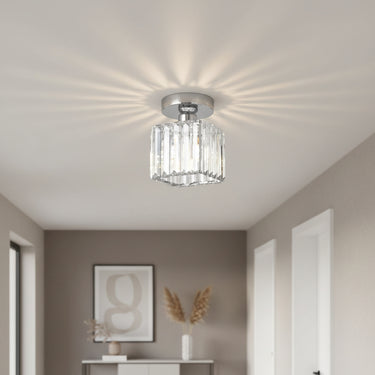 Modern Flush Mount Ceiling Light With Clear Striped Glass Shade - Image 14