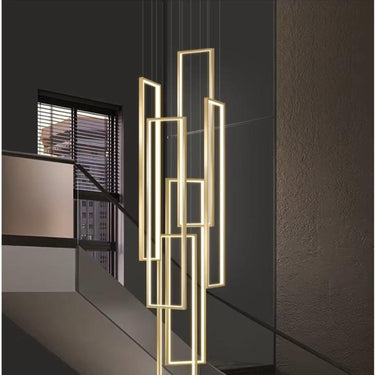 Modern Metal Vertical Rectangle Chandelier With Cascading Drop - Image 7