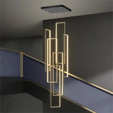 Modern Metal Vertical Rectangle Chandelier With Cascading Drop - Image 1