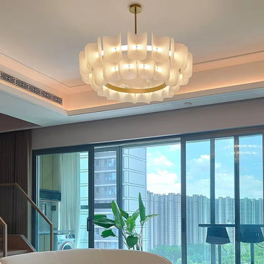 Modern Ring Acrylic Chandelier With Rippled Panels - Image 3