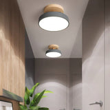 Modern Wooden Canopy Circular Semi Flush Ceiling Light - Image 2
