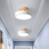Modern Wooden Canopy Circular Semi Flush Ceiling Light - Image 3