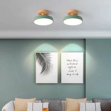 Modern Wooden Canopy Circular Semi Flush Ceiling Light - Image 6