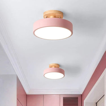 Modern Wooden Canopy Circular Semi Flush Ceiling Light - Image 7