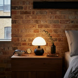 Mushroom Lamp With Opalescent Glass Shade And Matte Black Base - Image 1