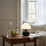 Mushroom Lamp With Opalescent Glass Shade And Matte Black Base - Image 2