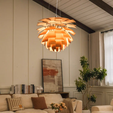 Pinecone Chandelier With Layered Leaf Metal Design - Image 2