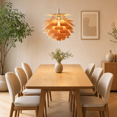 Pinecone Chandelier With Layered Leaf Metal Design - Image 3