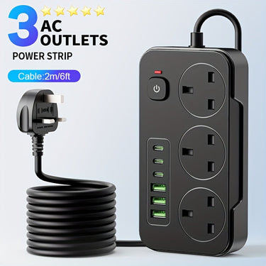 Power Strip With 3 AC Outlets 6 USB Ports And 2M Extension Cable 9-in-1 Charging Hub - Image 1