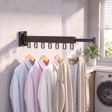 Retractable Clothes Drying Rack Wall Mount With Folding Cloth Hanger And Adjustable Extension Arm - Image 2