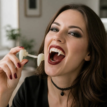 Retractable Vampire Fangs Realistic Full Tooth Coverage With Natural Yellow Shade - Image 2