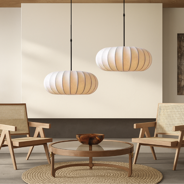 Ribbed Fabric Round Lantern Pendant Light - Image 3