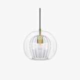 Ribbed Glass Globe Pendant Light With Brass Fitting - Image 1