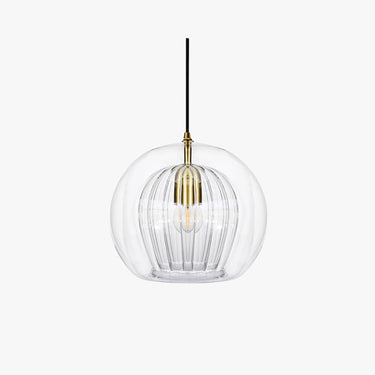 Ribbed Glass Globe Pendant Light With Brass Fitting - Image 1