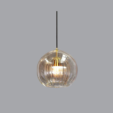 Ribbed Glass Globe Pendant Light With Brass Fitting - Image 5