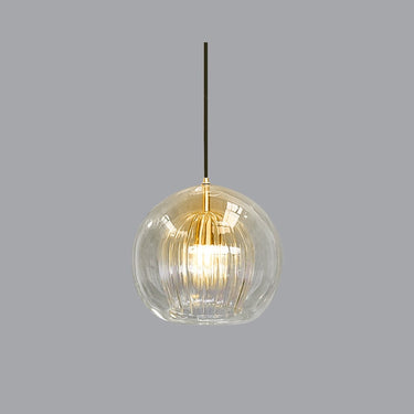 Ribbed Glass Globe Pendant Light With Brass Fitting - Image 6