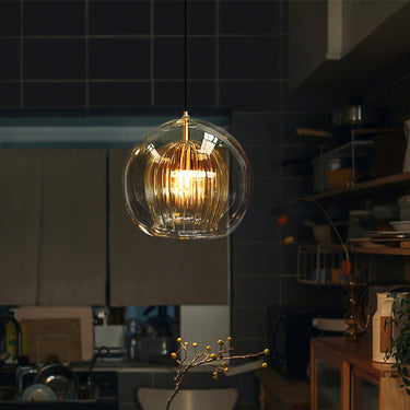 Ribbed Glass Globe Pendant Light With Brass Fitting - Image 8