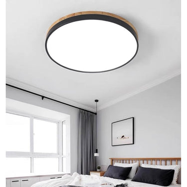 Round Flush Ceiling Light With Solid Wood Rim - Image 11