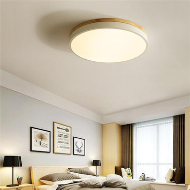 Round Flush Ceiling Light With Solid Wood Rim - Image 2