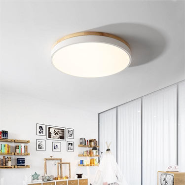 Round Flush Ceiling Light With Solid Wood Rim - Image 3