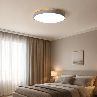 Round Flush Ceiling Light With Solid Wood Rim - Image 6