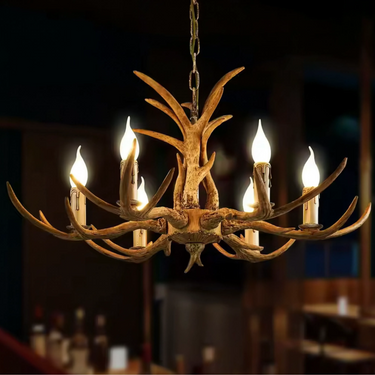 Rustic Antler Chandelier With Wood-Effect Finish - Image 5