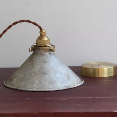 Rustic Cone Metal Pendant Light With Brass Fitting - Image 7