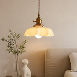 Scalloped Glass Pendant Light With Brass Fitting - Image 1