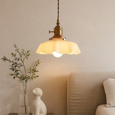 Scalloped Glass Pendant Light With Brass Fitting - Image 1