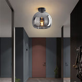Semi Flush Mount Spherical Glass Ceiling Light With Copper Finish - Image 1