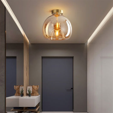 Semi Flush Mount Spherical Glass Ceiling Light With Copper Finish - Image 4