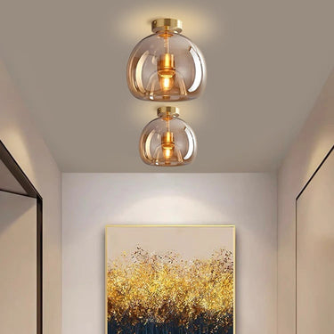 Semi Flush Mount Spherical Glass Ceiling Light With Copper Finish - Image 7