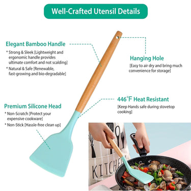 Silicone Kitchen Utensil Set 11-Piece Non-Scratch Cooking Tools With Wood Handles And Holder - Image 9