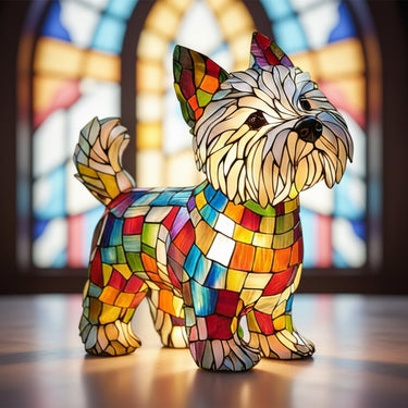 Stained Glass Dog Table Lamp With Resin Base - Image 4