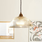 Striped Glass Dome Pendant Light With Brass Finish - Image 2