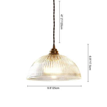 Striped Glass Dome Pendant Light With Brass Finish - Image 7
