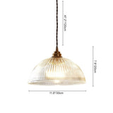 Striped Glass Dome Pendant Light With Brass Finish - Image 8
