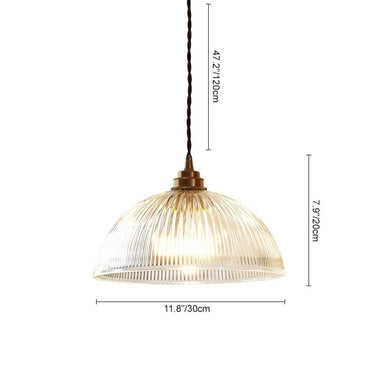 Striped Glass Dome Pendant Light With Brass Finish - Image 8
