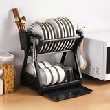 Sturdy 2 Tier Dish Drainer With Drainboard And Cutlery Holder For Organized Drying - Image 7