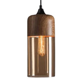 Tinted Glass Wood Pendant Light With Adjustable Cable - Image 4