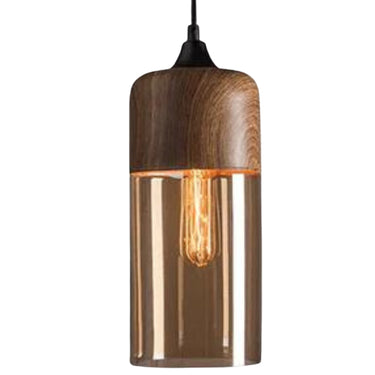 Tinted Glass Wood Pendant Light With Adjustable Cable - Image 4