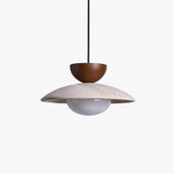 Travertine Pendant Light With Wooden Accent - Image 1