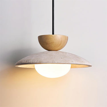 Travertine Pendant Light With Wooden Accent - Image 2